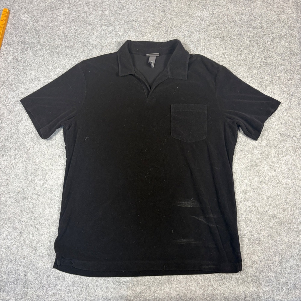 HM Mens Regular Fit Terry Cloth Polo Shirt Black Short Sleeve Pocket Large